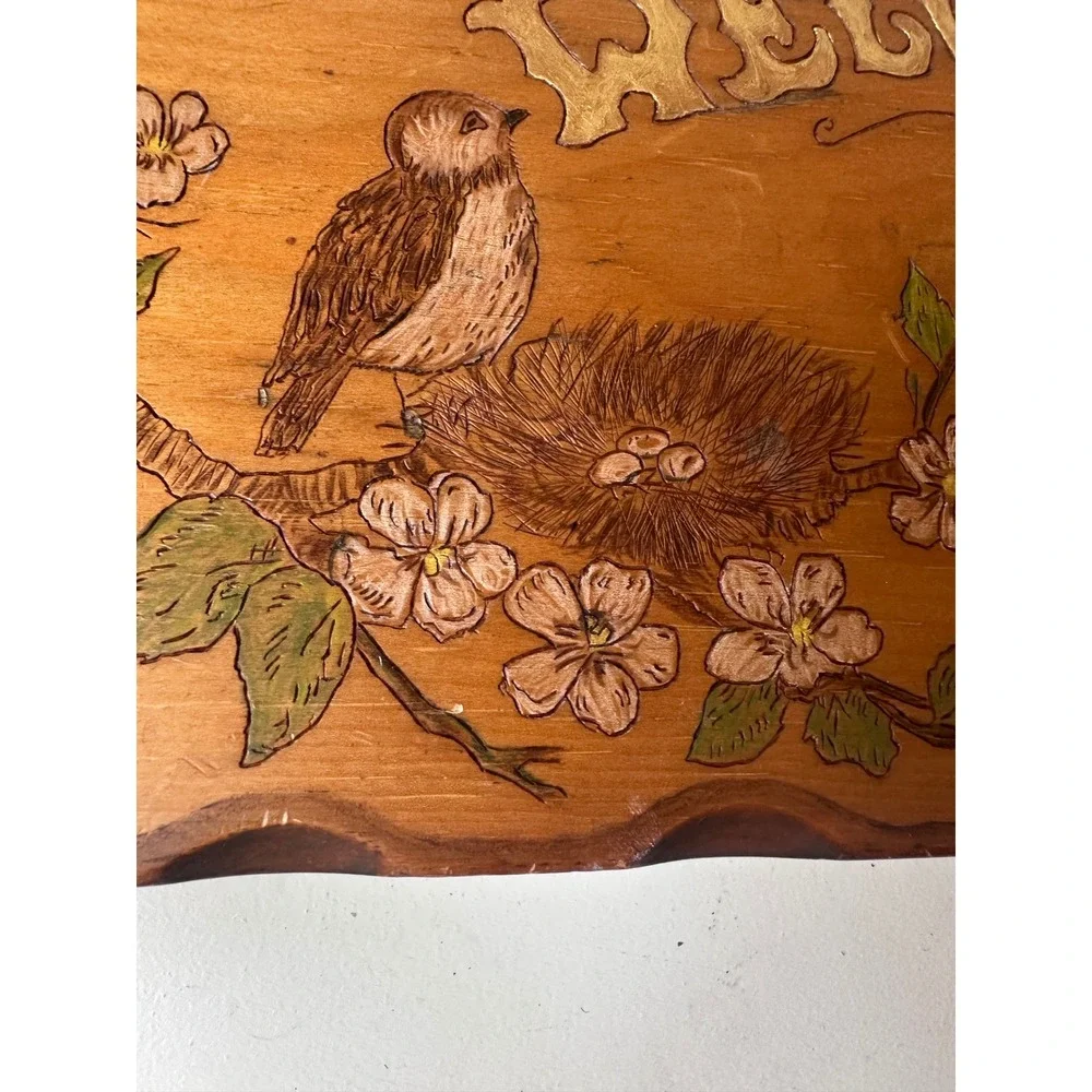Vtg Welcome Sign Wood Bird Nest Plaque Rustic Cottagecore Wall Art